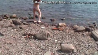 Red-haired skank girlfriend lady drilled on the beach in front of everyone
